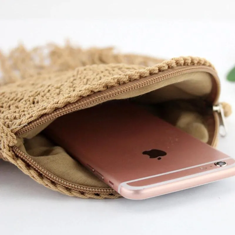 Hand-Knitted Round Bohemian Tassel Beach Bag