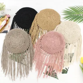 Hand-Knitted Round Bohemian Tassel Beach Bag