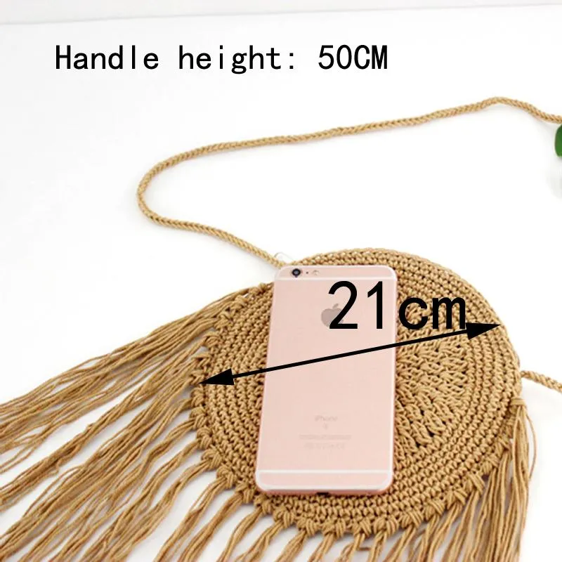 Hand-Knitted Round Bohemian Tassel Beach Bag