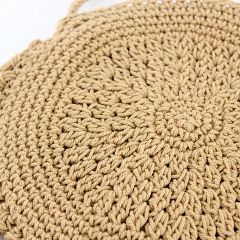 Hand-Knitted Round Bohemian Tassel Beach Bag