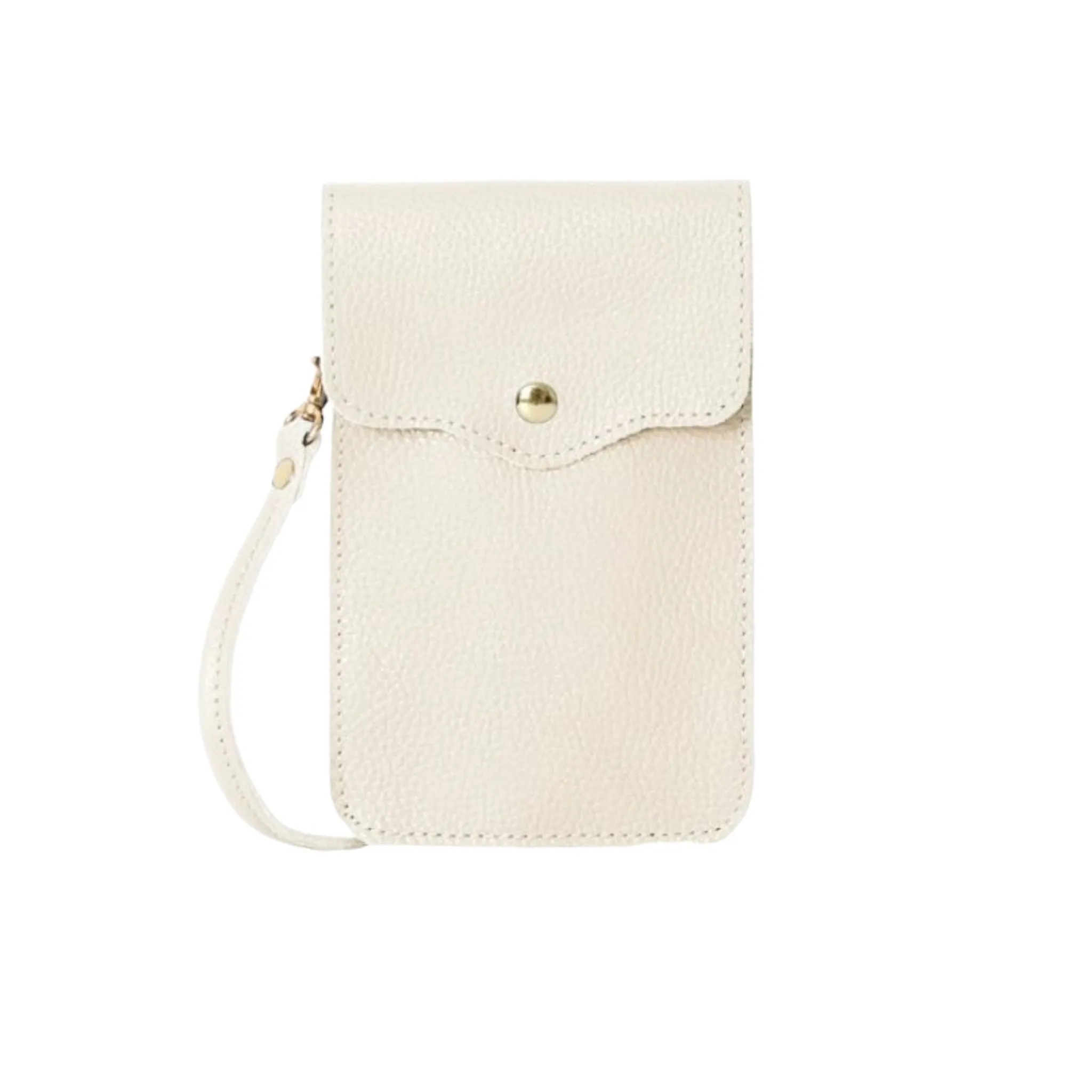Italian Leather Crossbody Phone Pouch Cream