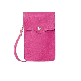 Italian Leather Crossbody Phone Pouch Fuschia