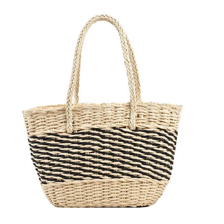 Large Striped Straw Summer Tote Bag-Showtown