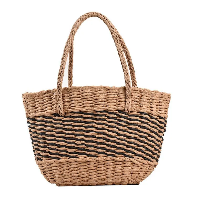 Large Striped Straw Summer Tote Bag-Showtown