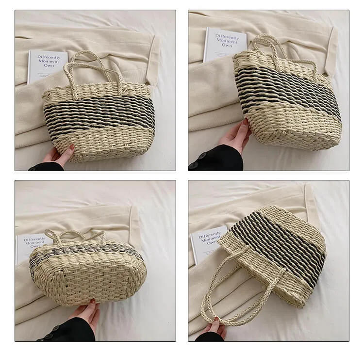 Large Striped Straw Summer Tote Bag-Showtown