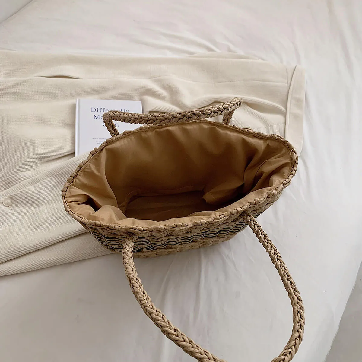 Large Striped Straw Summer Tote Bag-Showtown