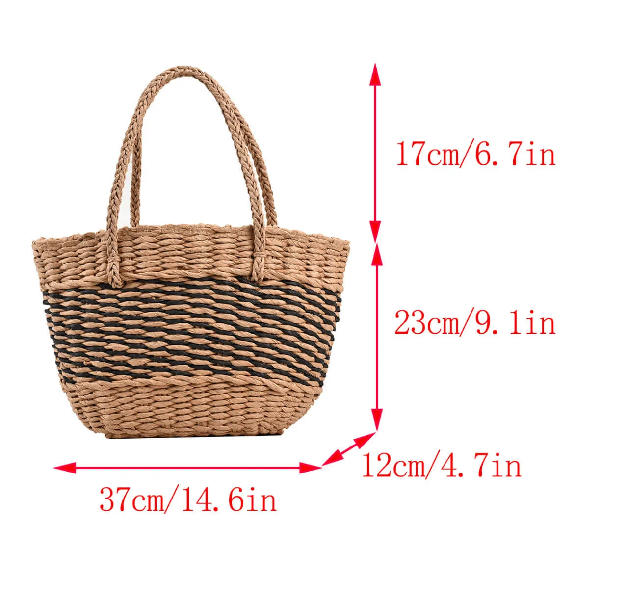 Large Striped Straw Summer Tote Bag-Showtown