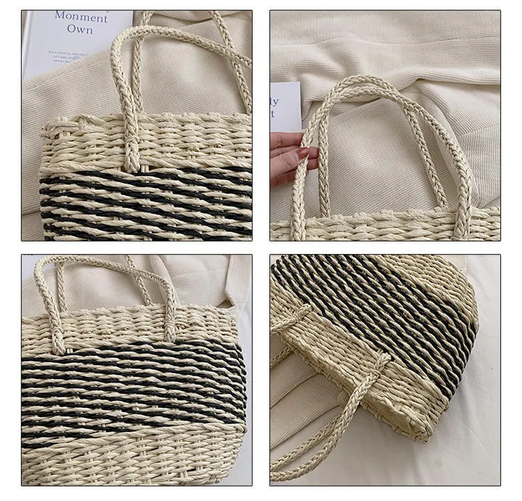 Large Striped Straw Summer Tote Bag-Showtown