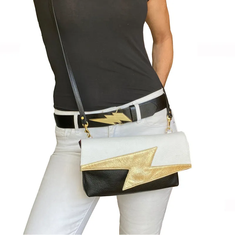 Lightning Bolt Bag - White with Silver