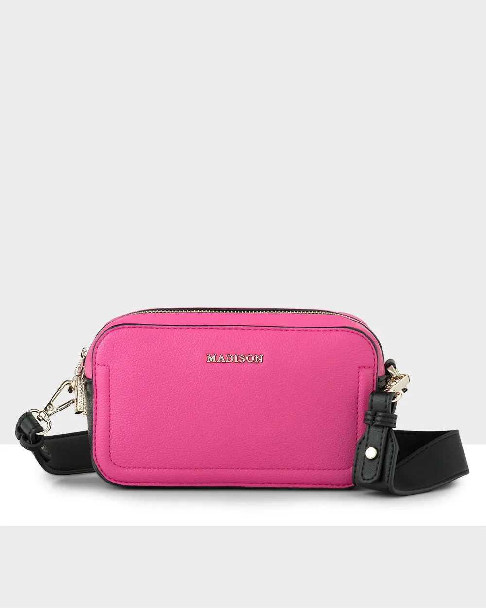 Maddie Double Zip Camera Crossbody Bag   Monogram Stripe Bag Strap