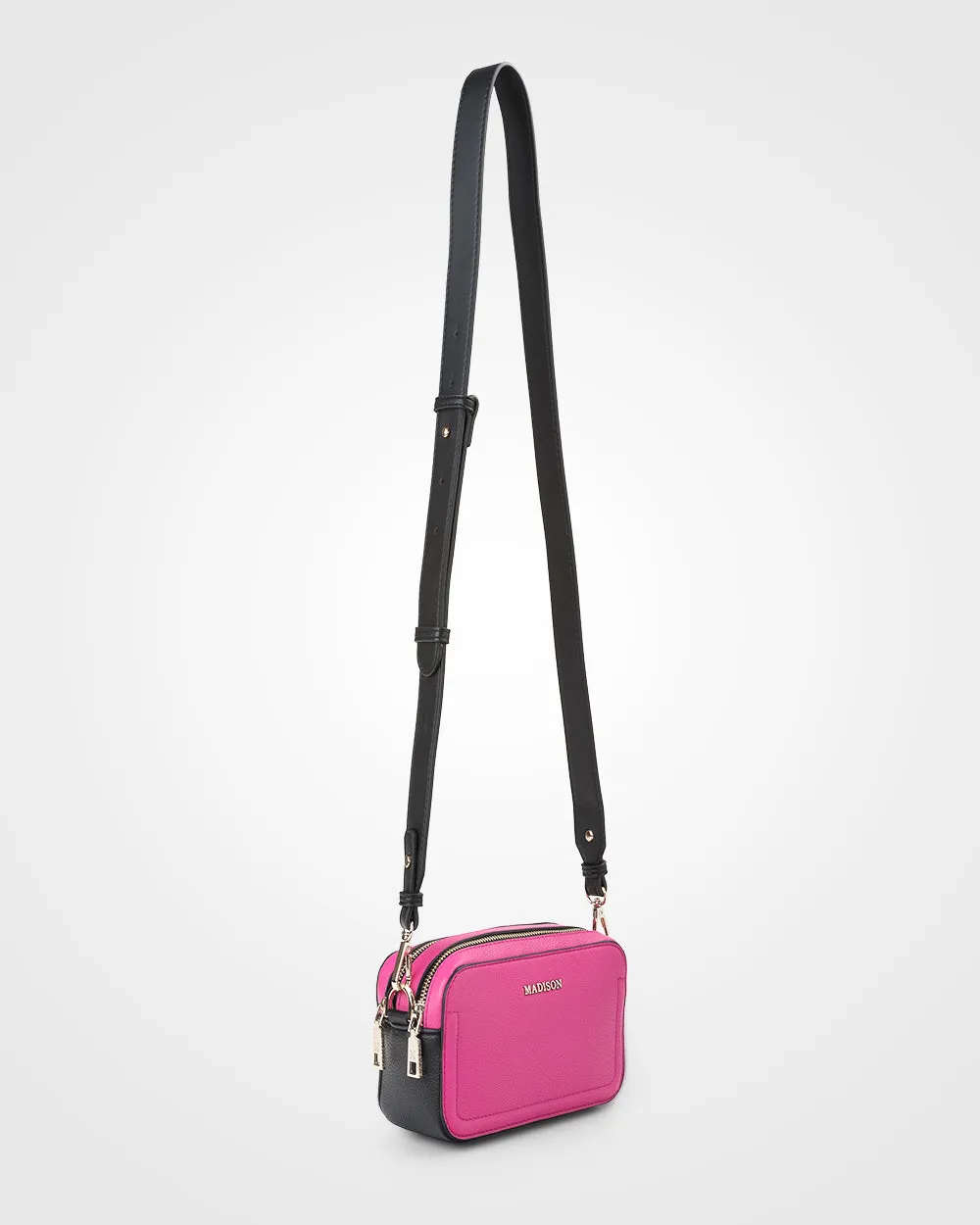 Maddie Double Zip Camera Crossbody Bag   Monogram Stripe Bag Strap