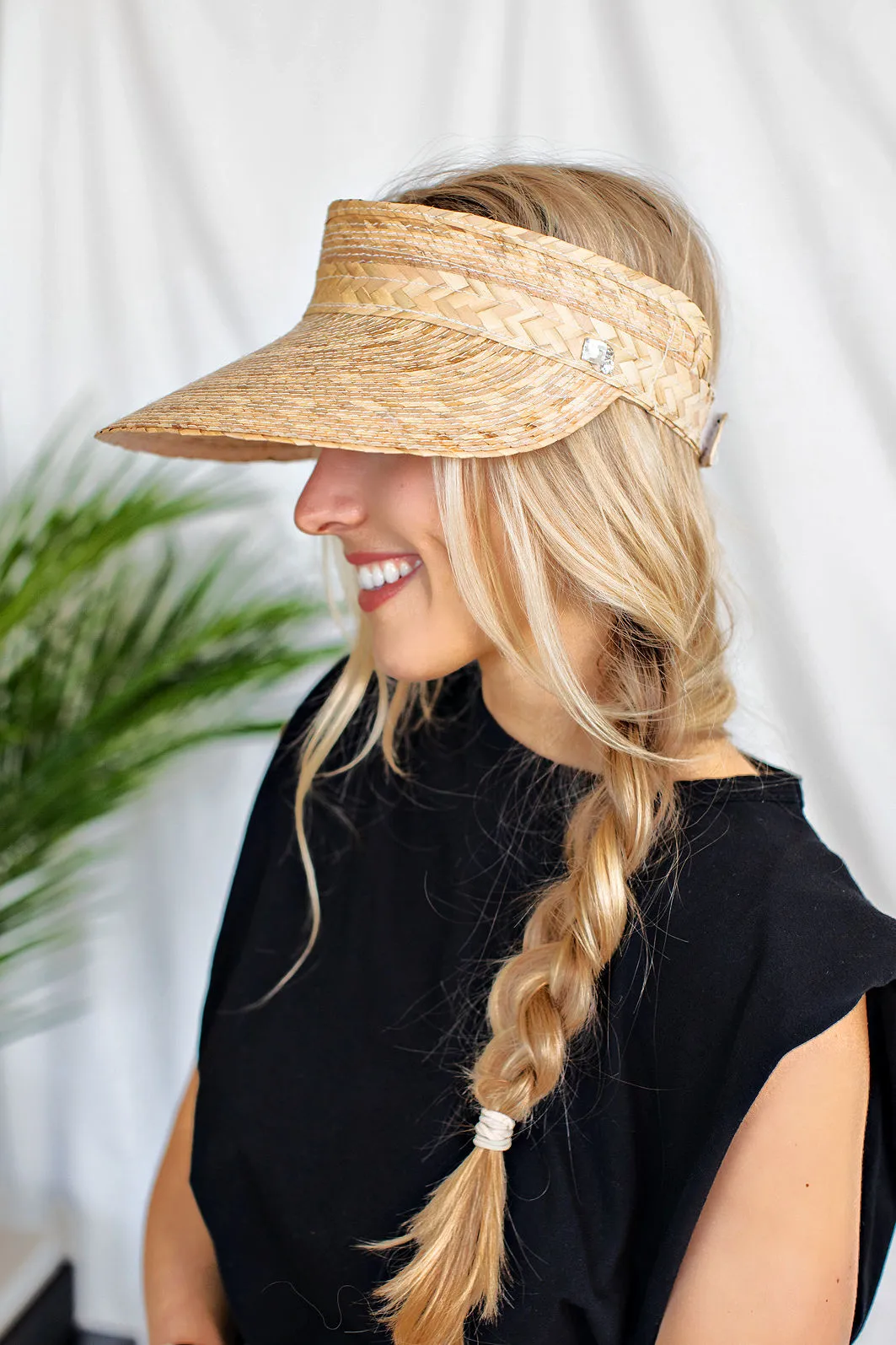 NEW!! Pressed Palm Sunblock Straw Visor