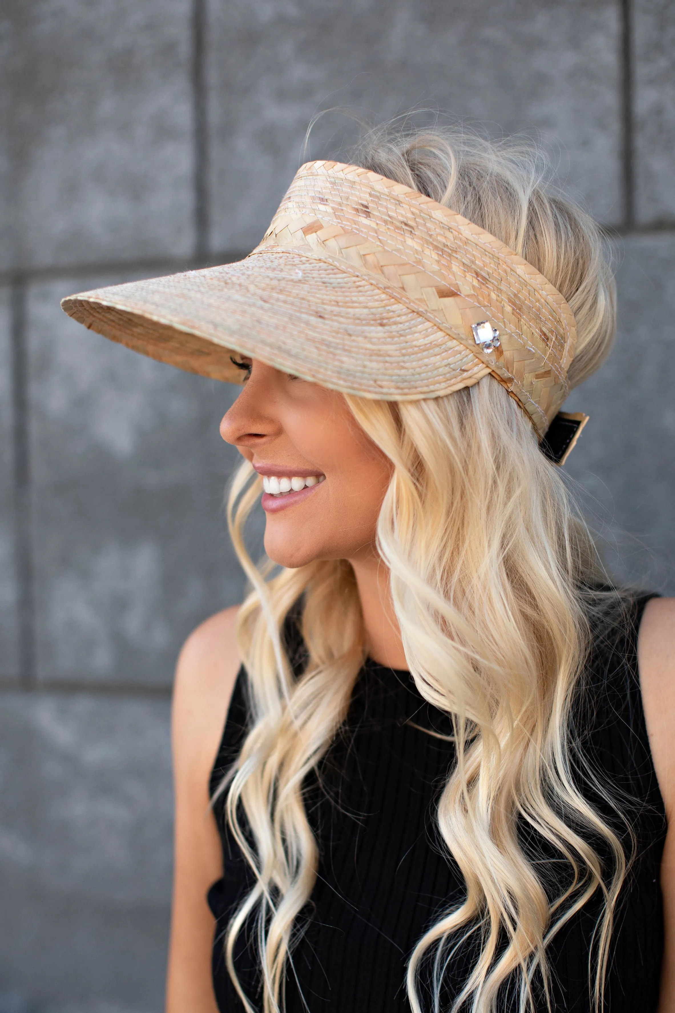 NEW!! Pressed Palm Sunblock Straw Visor