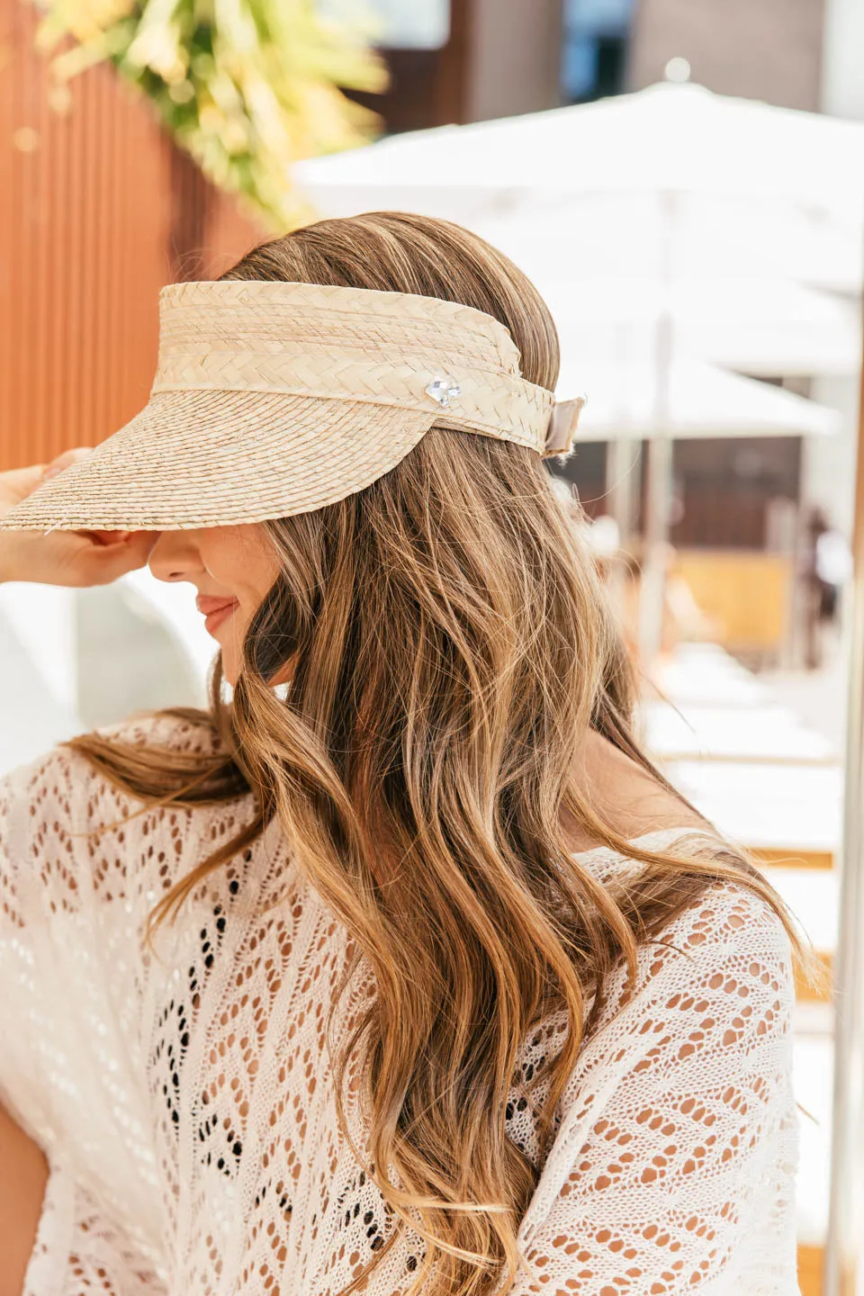 NEW!! Pressed Palm Sunblock Straw Visor
