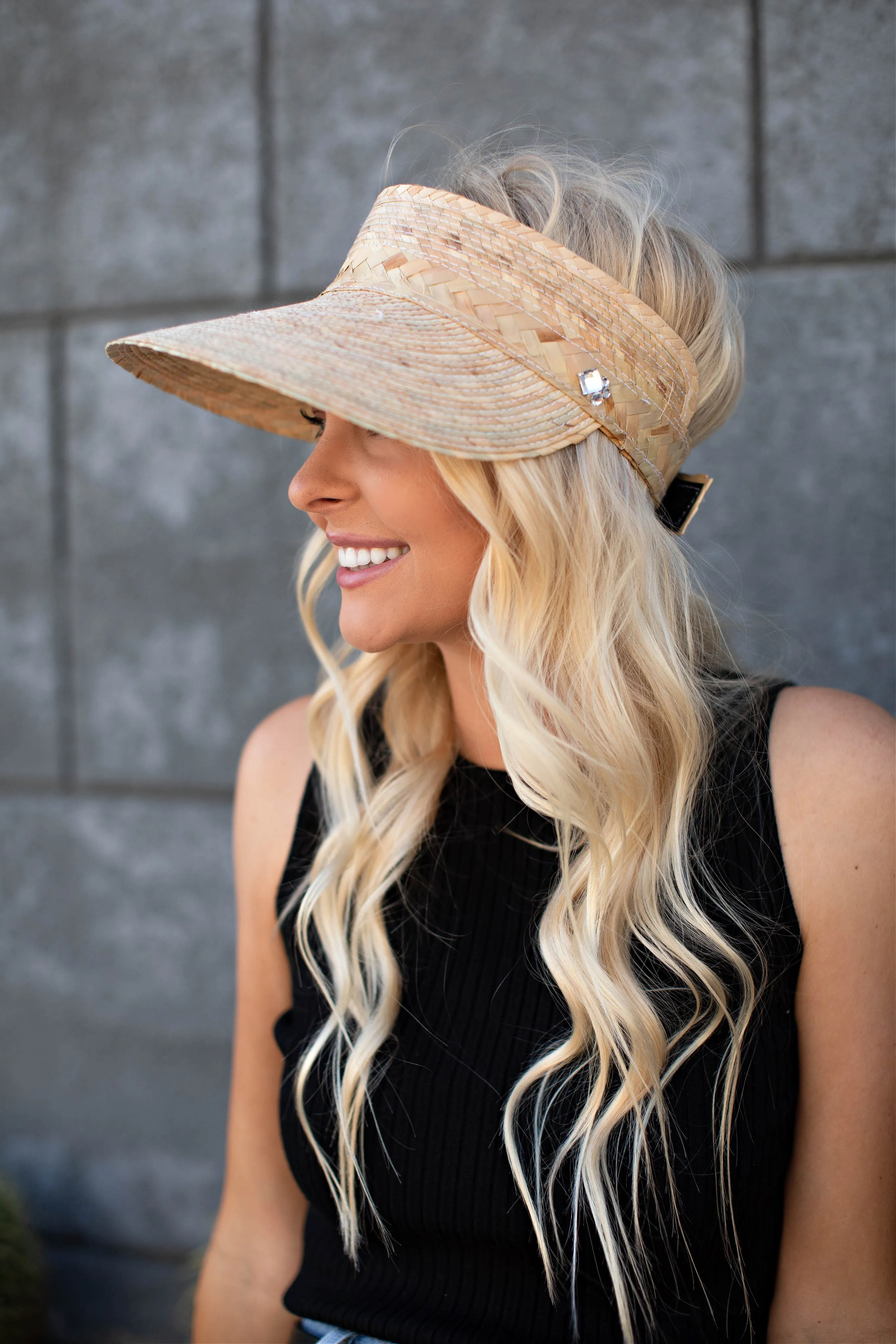 NEW!! Pressed Palm Sunblock Straw Visor
