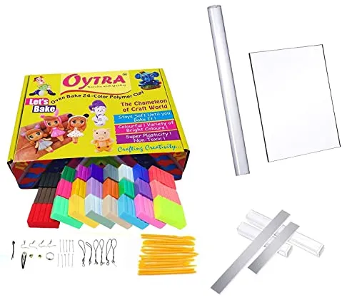 Oytra Polymer Clay 24 Color with Tissue Blade Rolling Plate and Pin