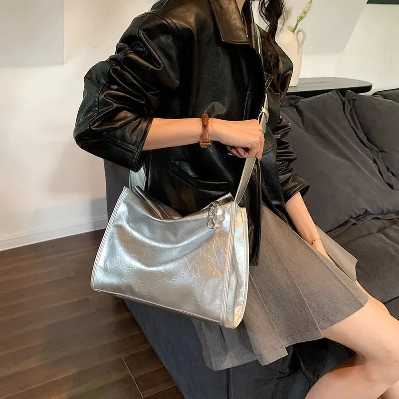 Small Silver Shoulder Bags for Women Designer Fashion Handbags Trend Leather Underarm Shoulder Side Ladies Crossbody Bag