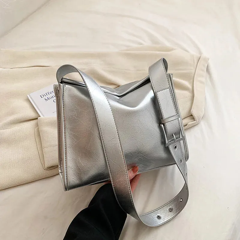 Small Silver Shoulder Bags for Women Designer Fashion Handbags Trend Leather Underarm Shoulder Side Ladies Crossbody Bag