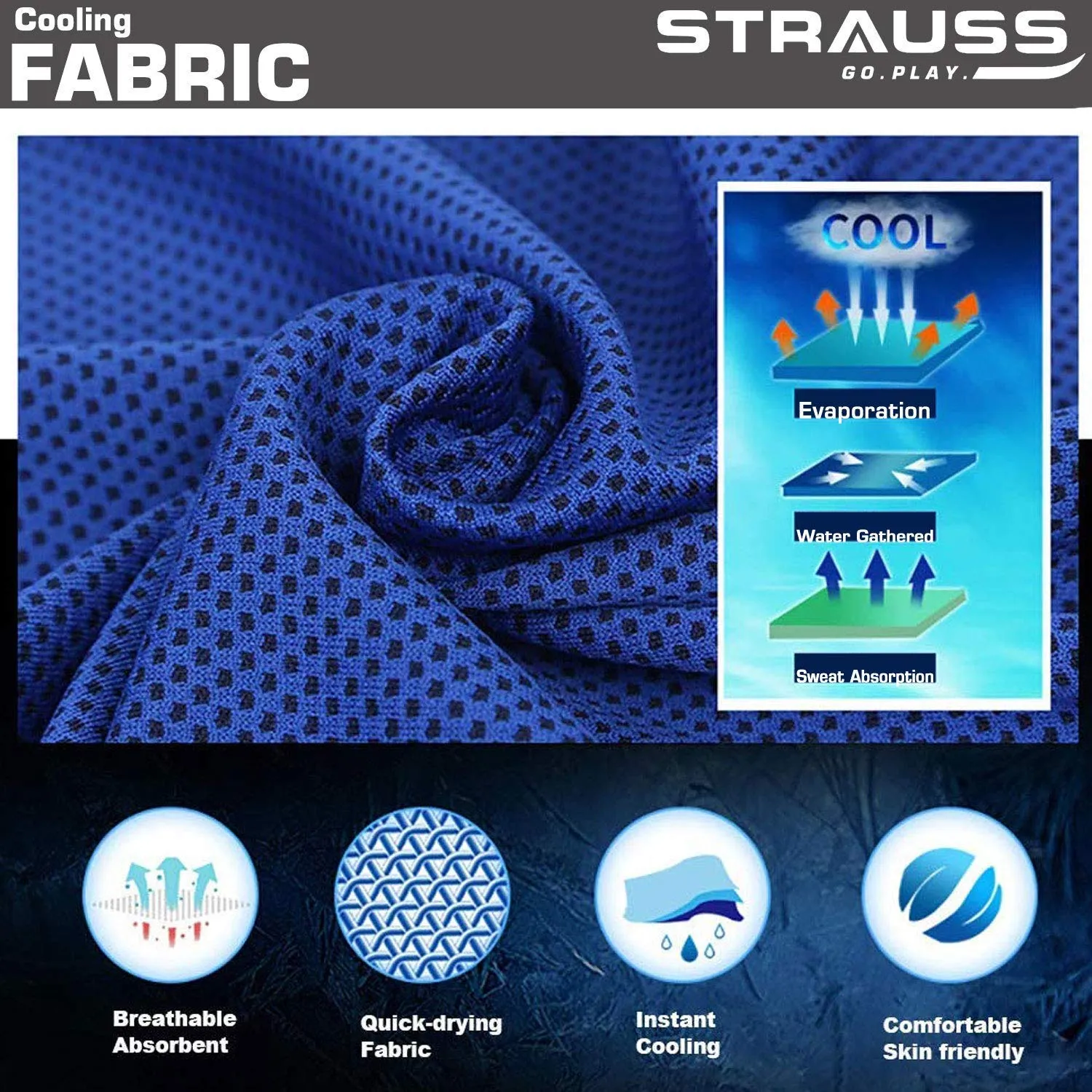 Strauss Yoga Mat 6mm (Yogasana), Yoga Block, (Navy Blue), Pair, Anti-Microbial Sports Cooling Towel(Blue) and Yoga Belt, 8 Feet, (Blue)