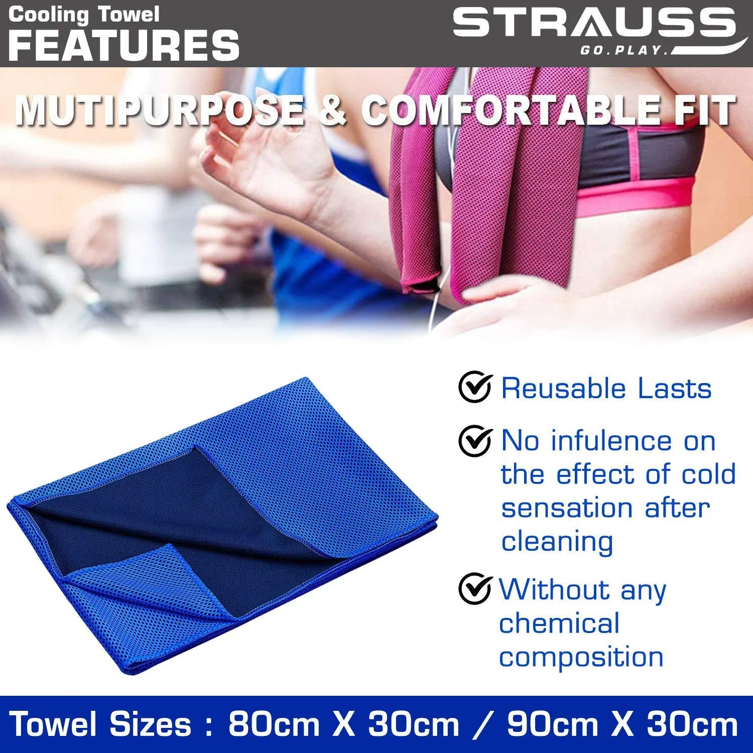 Strauss Yoga Mat 6mm (Yogasana), Yoga Block, (Navy Blue), Pair, Anti-Microbial Sports Cooling Towel(Blue) and Yoga Belt, 8 Feet, (Blue)