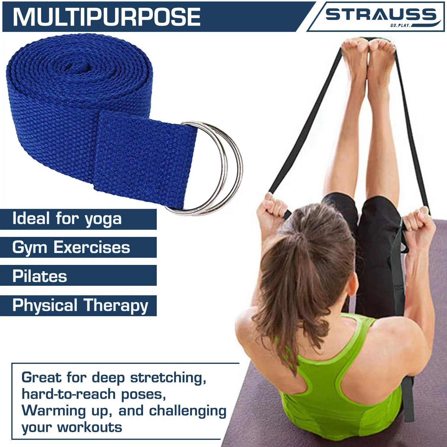 Strauss Yoga Mat (Floral) 10 MM NBR, Yoga Block (Purple) Pair, Anti-Slip Yoga Towel (Blue) and Yoga Belt (Blue)