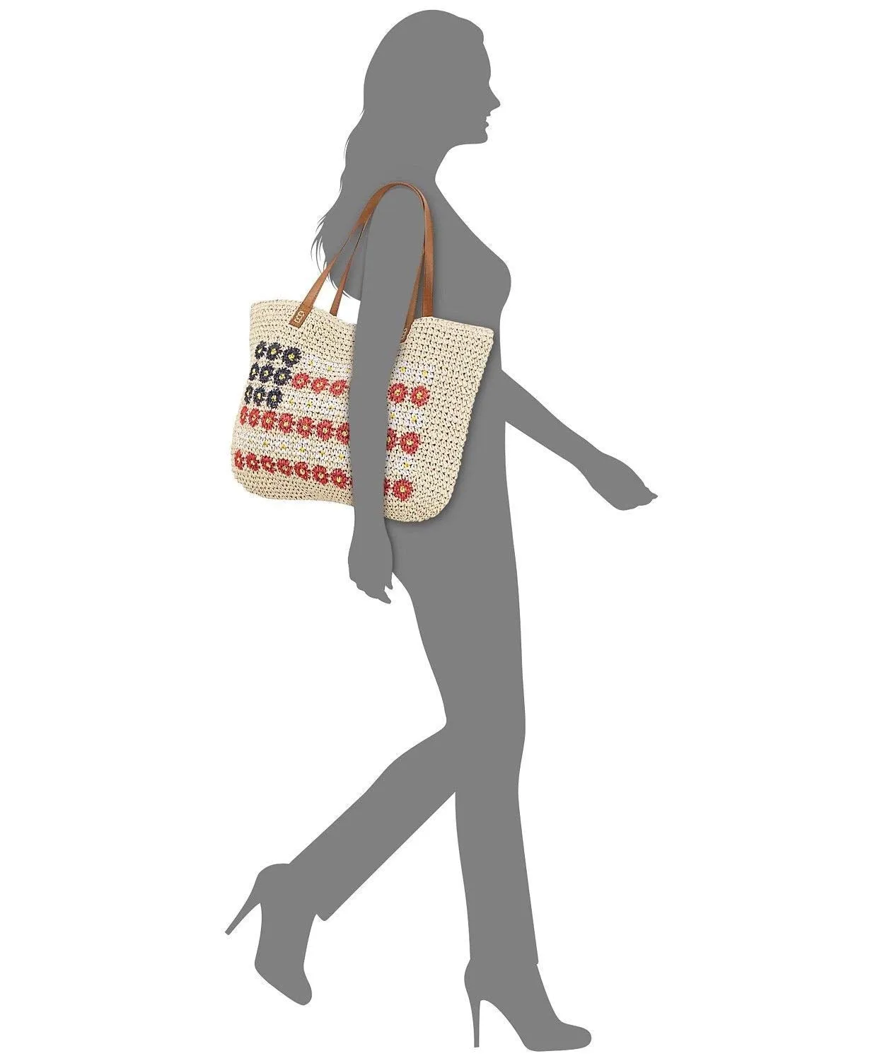 Style & Co. Womens Flag Tote Shopper Beach Bag Beige Large