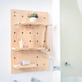 The Better Home Pinewood Pegboard Wall Organizer(24 * 16Inch) Wooden Shelf for Wall | Wall Shelf for Living Room, Office, Bedroom | Wall Hanging Shelf | Wooden Key Holder for Wall | Storage Organizer