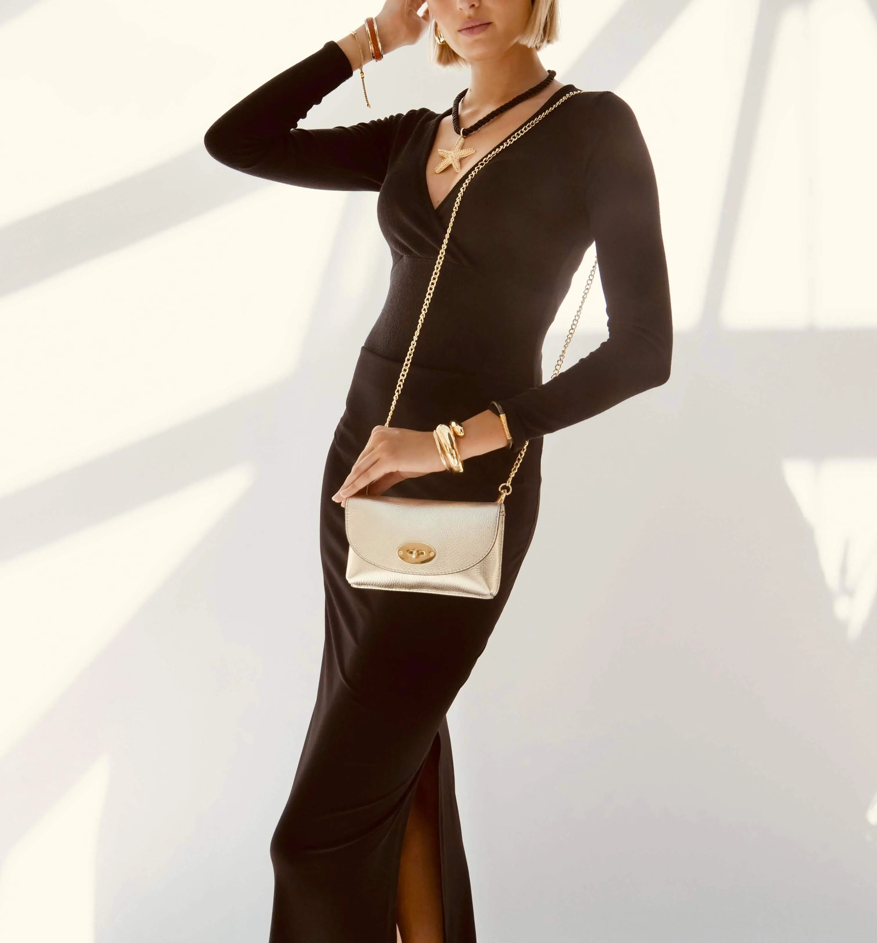 The Mila Gold Leather Phone Bag