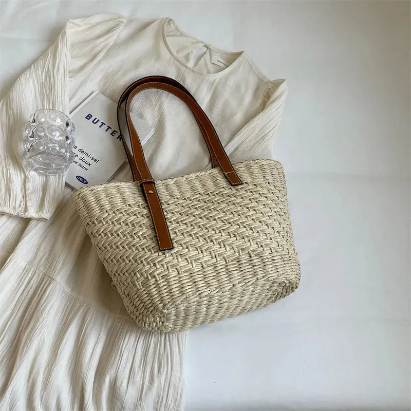 UAKISS  -  Big Straw Design Tote Bags for Women 2024 Summer Fashion Weave Shoulder Bags Travel Handbags Bucket Beach Bag