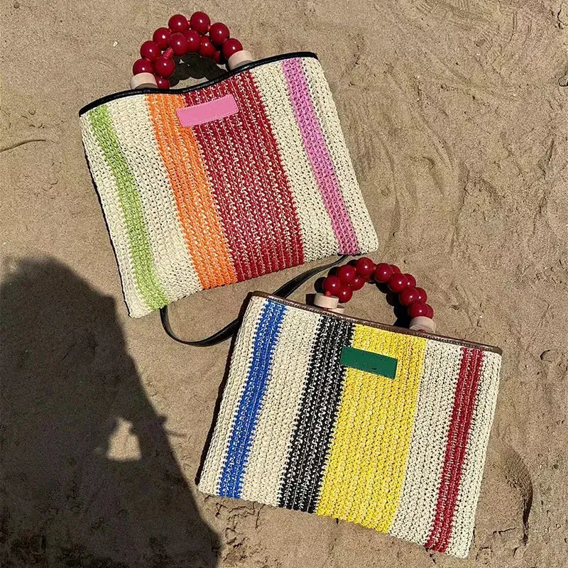 UAKISS  -  Elegant Ladies Straw Woven Handbag Women Holiday Beach Casual Tote Top-Handle Bags Fashion Retro Shoulder Bags