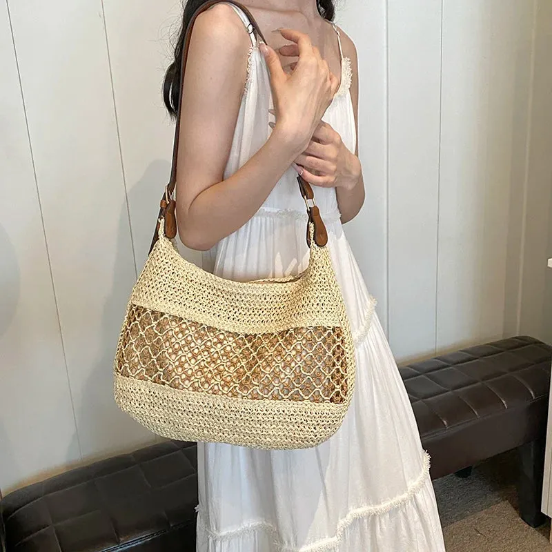 UAKISS  -   Straw Crossbody Bags for Women 2024 Korean Fashion Summer Shoulder Bags Lady Handbags and Purses Weave Beach Bag