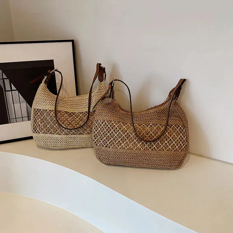 UAKISS  -   Straw Crossbody Bags for Women 2024 Korean Fashion Summer Shoulder Bags Lady Handbags and Purses Weave Beach Bag