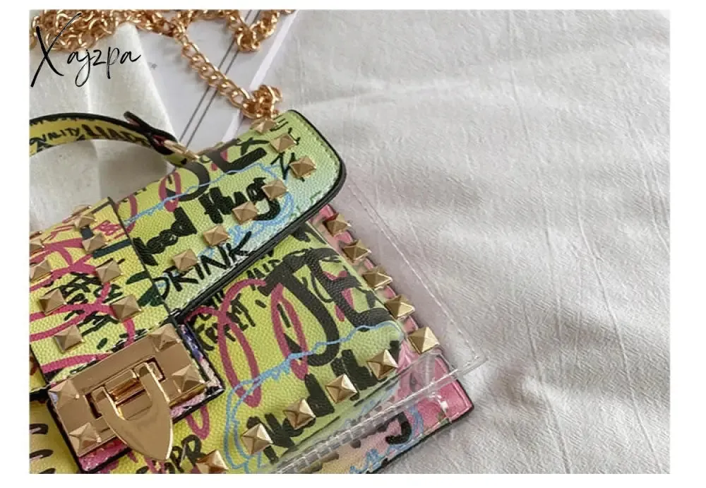 Xajzpa - Brand Women Studded Graffiti Crossbody Bags Fashion Shoulder Bag For Ladies Female Luxury Designer Handbags High Quality