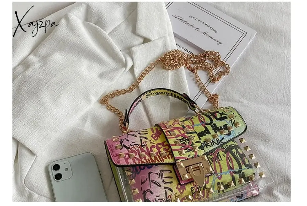 Xajzpa - Brand Women Studded Graffiti Crossbody Bags Fashion Shoulder Bag For Ladies Female Luxury Designer Handbags High Quality